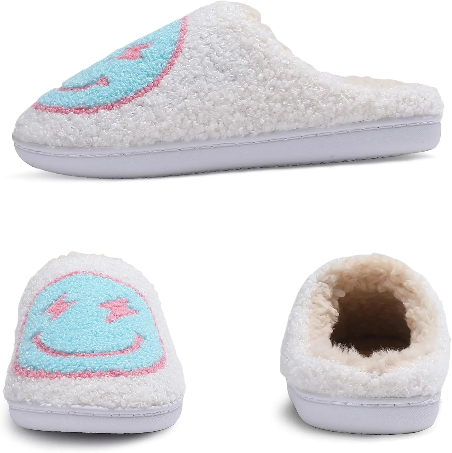 Happy Face Slippers for Women Soft Plush Lightweight Slip-On Slippers House Slippers for Indoor