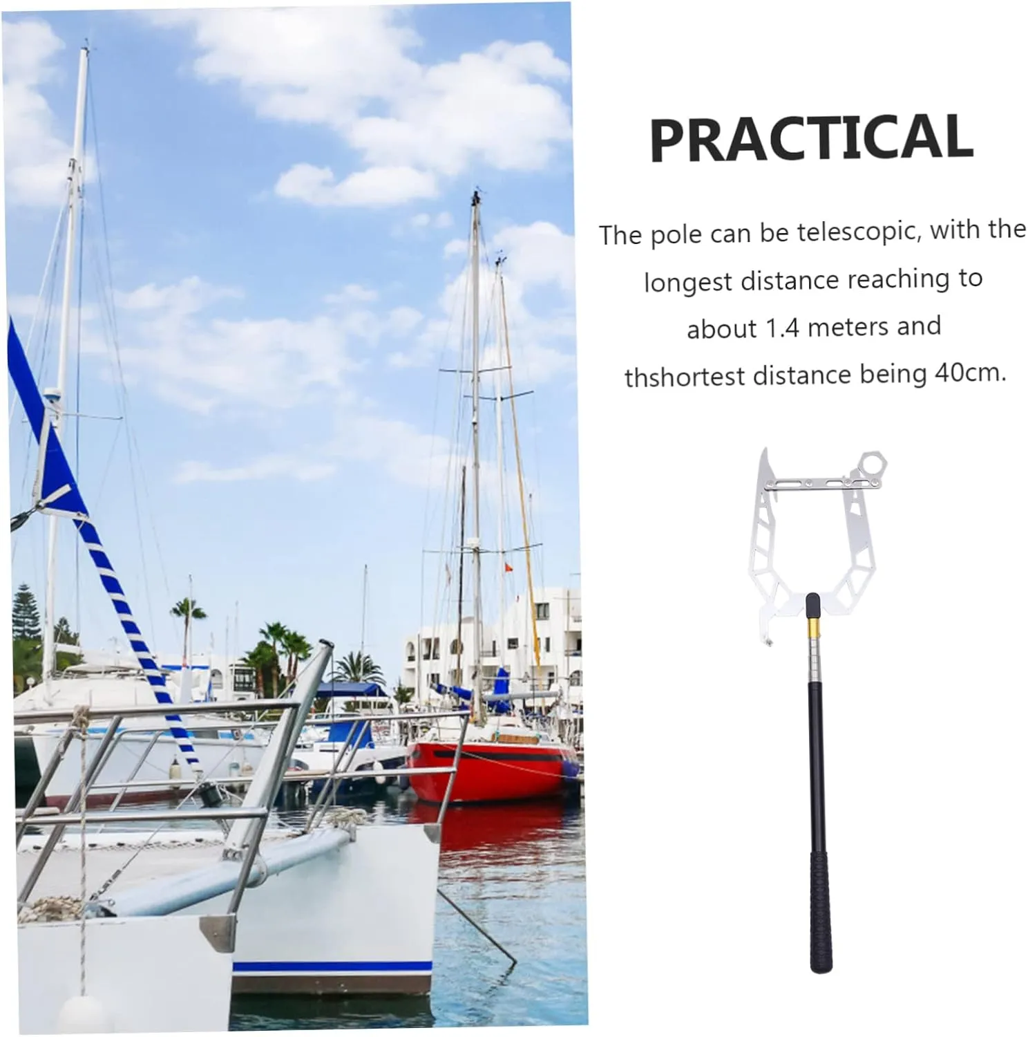 Happyyami Boat Hook Telescopic Hooks Heavy Duty Rope Ladder Ladders Threader Cord Anchor Holder Extension Pole
