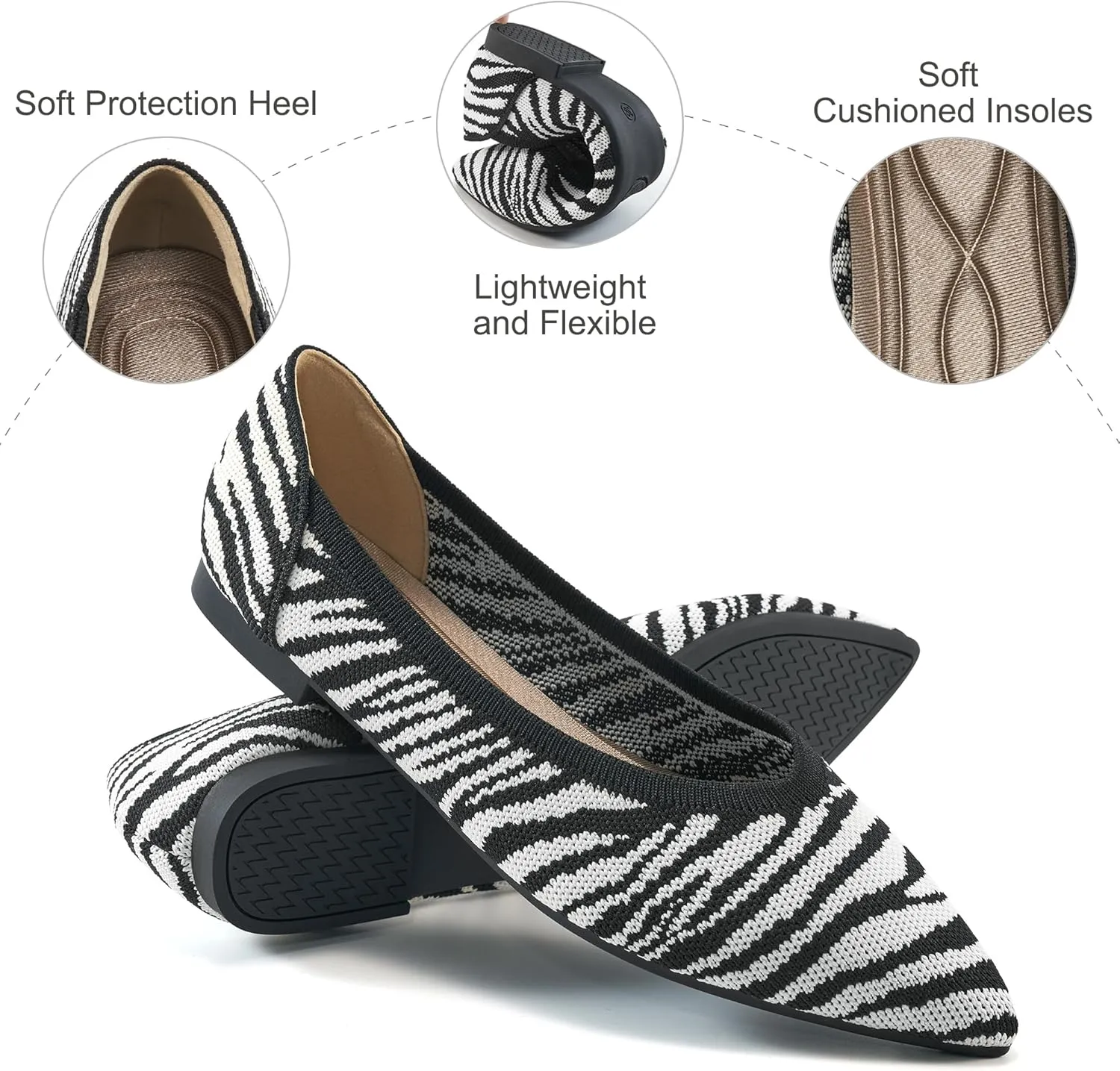 HARENCE Women's Flats Ballet Shoes: Comfortable Pointed Toe Soft Knit Flat Casual Slip On Work Dress Shoes for Walking Wedding Dating