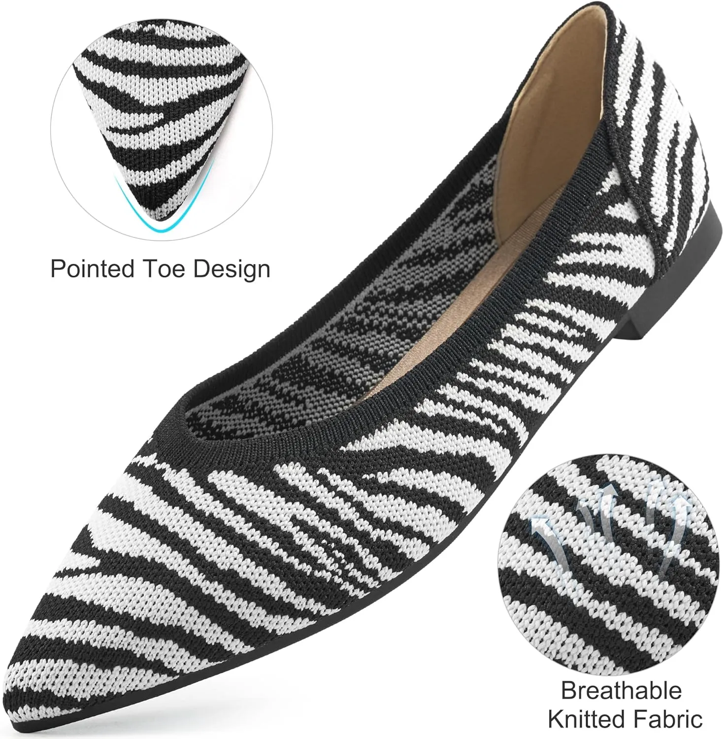 HARENCE Women's Flats Ballet Shoes: Comfortable Pointed Toe Soft Knit Flat Casual Slip On Work Dress Shoes for Walking Wedding Dating