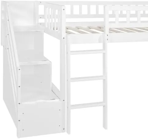 Harper & Bright Designs Kids Loft Bed with Slide and Storage Stairs, Twin Size Wooden Loft Bed with Built-in Ladder, White