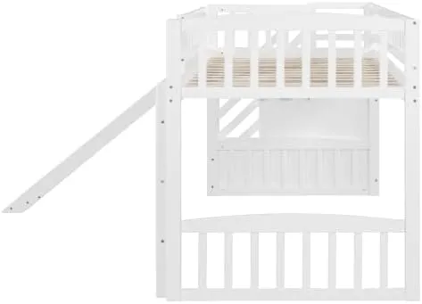 Harper & Bright Designs Kids Loft Bed with Slide and Storage Stairs, Twin Size Wooden Loft Bed with Built-in Ladder, White