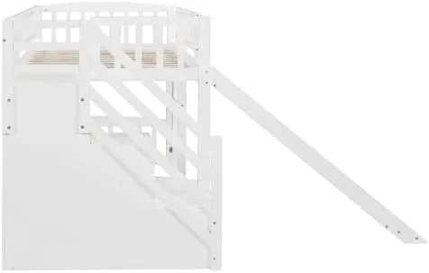 Harper & Bright Designs Kids Loft Bed with Slide and Storage Stairs, Twin Size Wooden Loft Bed with Built-in Ladder, White