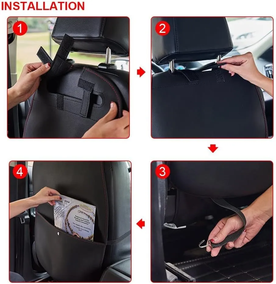 HCMAX 2 Pack Kick Mat Car Seat Back Protector Waterproof Easy to Clean Multifunctional Organizer Storage Bag Travel Accessory PU Leather Black