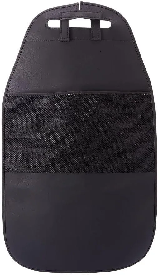 HCMAX 2 Pack Kick Mat Car Seat Back Protector Waterproof Easy to Clean Multifunctional Organizer Storage Bag Travel Accessory PU Leather Black