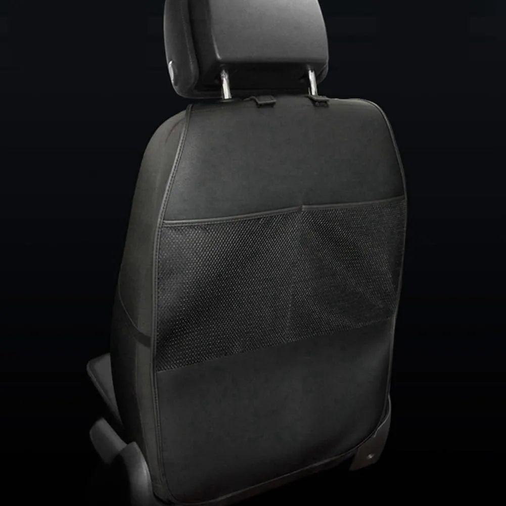 HCMAX 2 Pack Kick Mat Car Seat Back Protector Waterproof Easy to Clean Multifunctional Organizer Storage Bag Travel Accessory PU Leather Black
