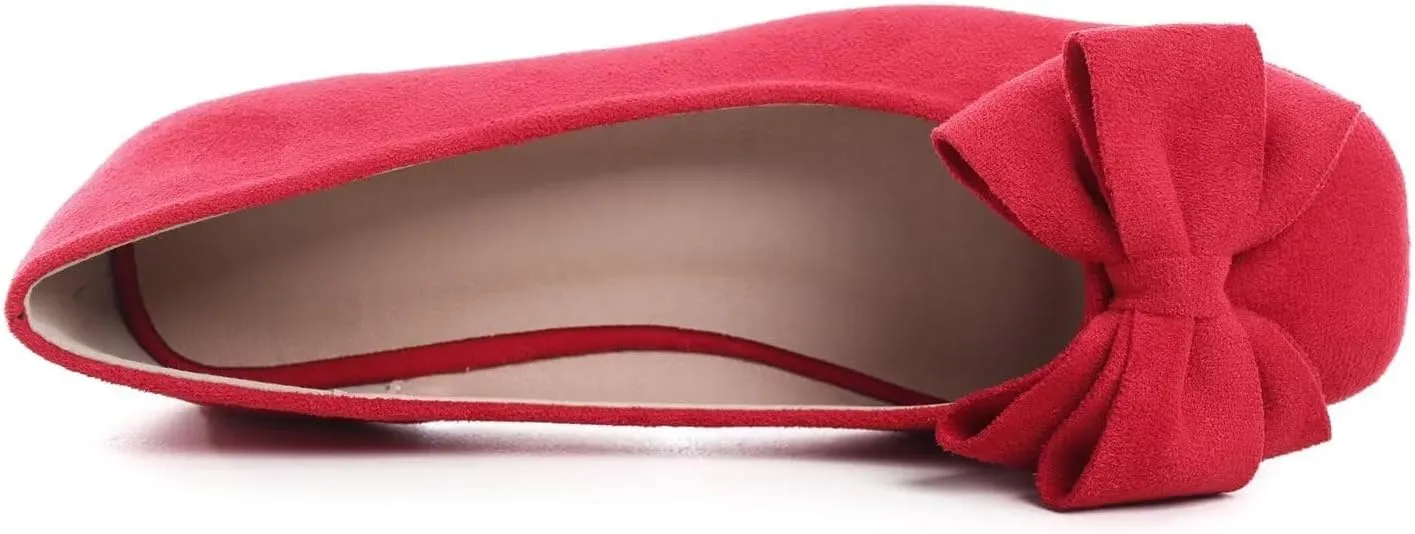 Hee grand Bow-Knot Ballet Flats Womens Square Toe Flat Shoes Suede Dress Shoes Casual Light Weight Slip-On Loafers