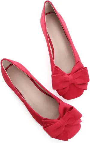 Hee grand Bow-Knot Ballet Flats Womens Square Toe Flat Shoes Suede Dress Shoes Casual Light Weight Slip-On Loafers