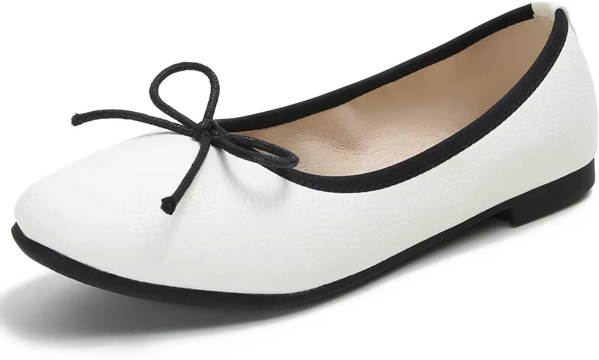 Hee grand Women Square Toe Cute Bow-Knot Ballet Shoes Solid Slip-On Flats Comfort Work Shoes Light Weight Loafers