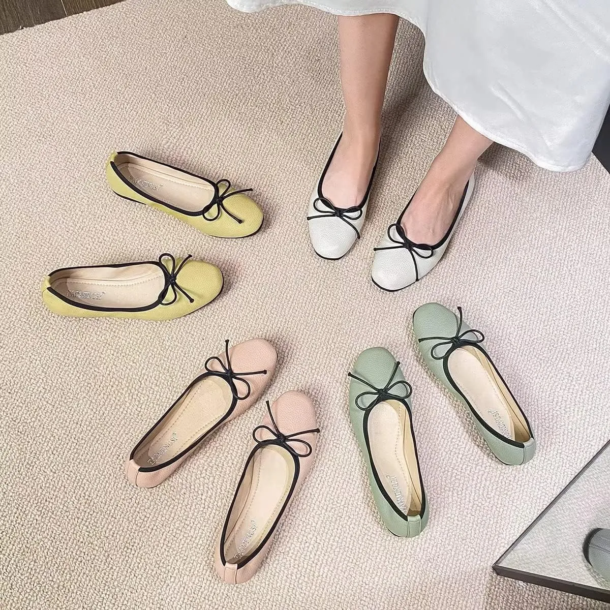Hee grand Women Square Toe Cute Bow-Knot Ballet Shoes Solid Slip-On Flats Comfort Work Shoes Light Weight Loafers