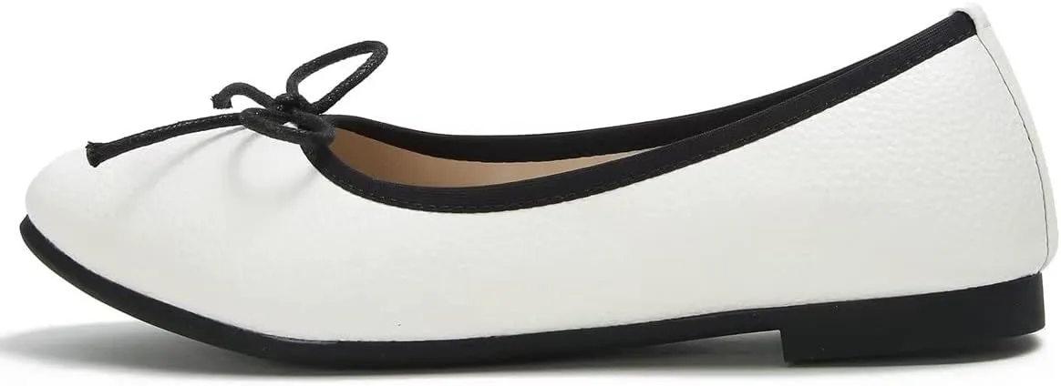 Hee grand Women Square Toe Cute Bow-Knot Ballet Shoes Solid Slip-On Flats Comfort Work Shoes Light Weight Loafers