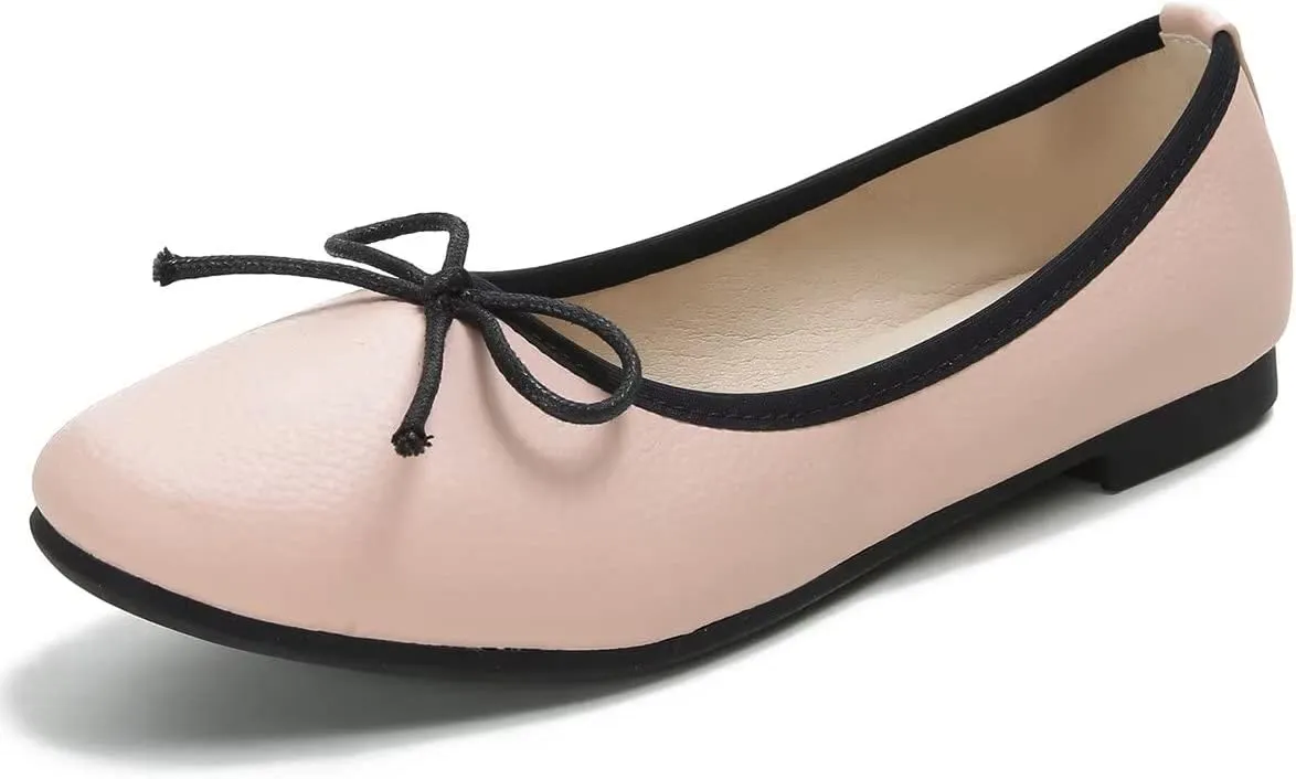 Hee grand Women Square Toe Cute Bow-Knot Ballet Shoes Solid Slip-On Flats Comfort Work Shoes Light Weight Loafers
