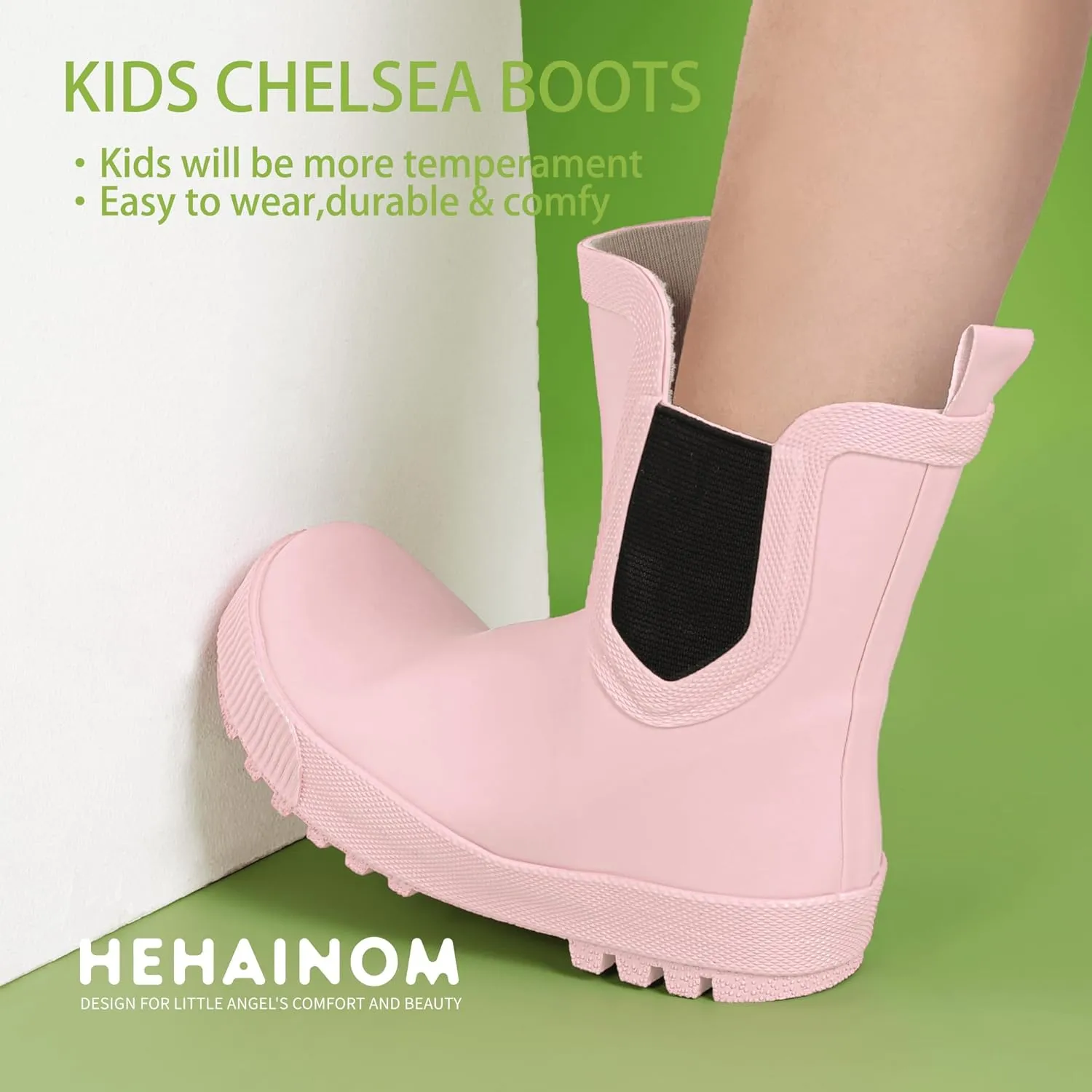 Hehainom Toddler Kids Rain Boots for Girls Boys Waterproof Rainboots Easy-on Light Weight Chelsea Rain Shoes