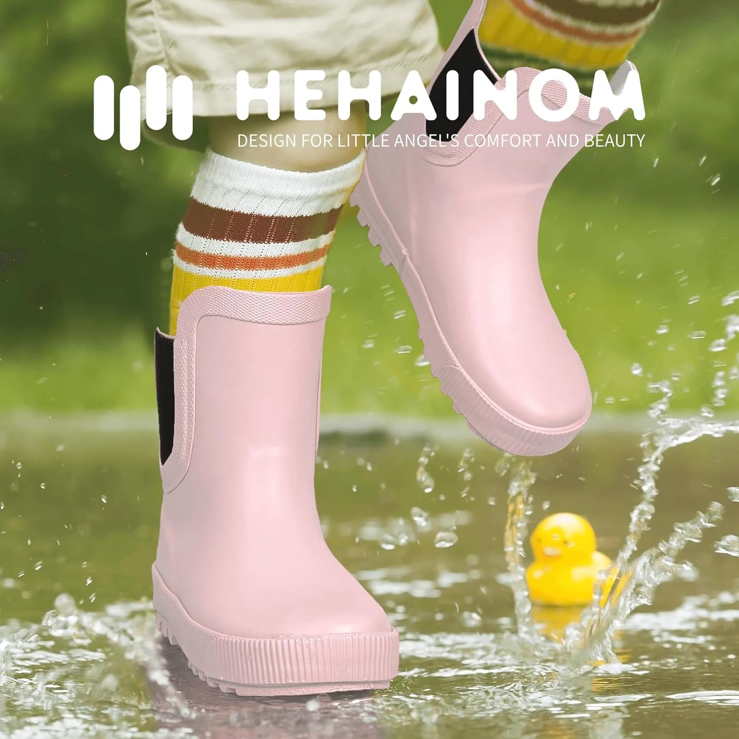 Hehainom Toddler Kids Rain Boots for Girls Boys Waterproof Rainboots Easy-on Light Weight Chelsea Rain Shoes