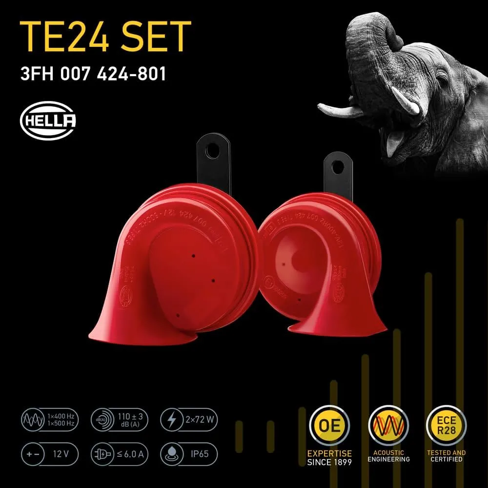 HELLA 007424801 Twin Trumpet High/Low Tone 12V Horn Kit with Bracket, Red