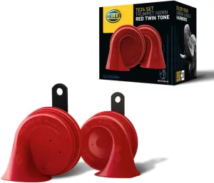 HELLA 007424801 Twin Trumpet High/Low Tone 12V Horn Kit with Bracket, Red