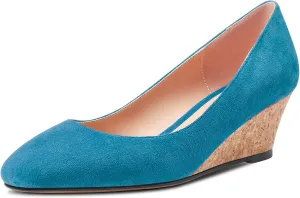 HEUIVZAR Pumps for Women Slip-on Closed Square Toe Block Chunky Wedge Low Heel Pumps Suede Shopping Vacation Classic 2 Inch