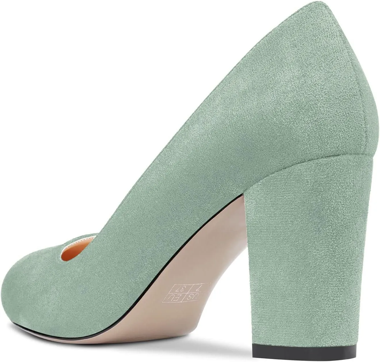 HEUIVZAR Women Pumps Round Toe Block Chunky Mid Heel Slip-on Dress Shoes Suede 3 Inch