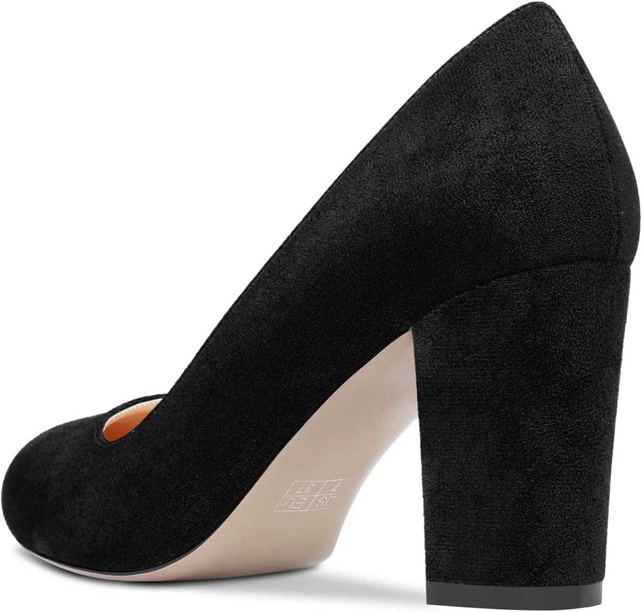 HEUIVZAR Women Pumps Round Toe Block Chunky Mid Heel Slip-on Dress Shoes Suede 3 Inch