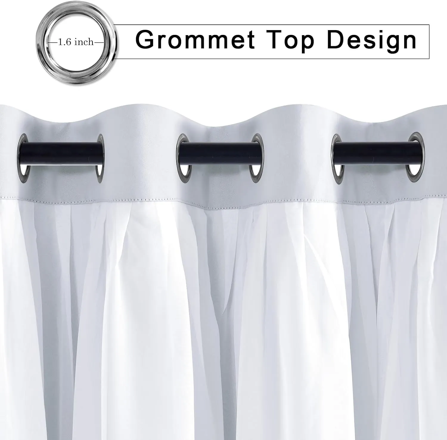 Hiasan Greyish White Blackout Curtains with Sheer, Thermal Insulated Privacy Double Layer Grommet Window Curtains for Bedroom, Living Room, Nursery, 2 Drape Panels with Tiebacks, 52W X 96L
