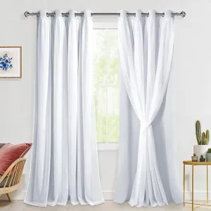 Hiasan Greyish White Blackout Curtains with Sheer, Thermal Insulated Privacy Double Layer Grommet Window Curtains for Bedroom, Living Room, Nursery, 2 Drape Panels with Tiebacks, 52W X 96L