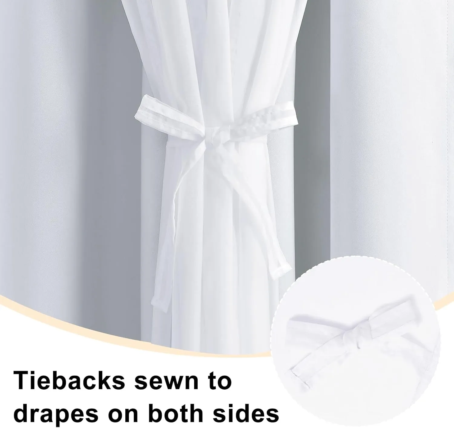 Hiasan Greyish White Blackout Curtains with Sheer, Thermal Insulated Privacy Double Layer Grommet Window Curtains for Bedroom, Living Room, Nursery, 2 Drape Panels with Tiebacks, 52W X 96L