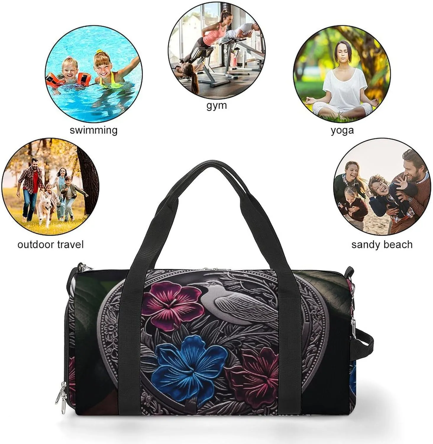 Hibiscus And Ivy Sports Gym Bag Carry on Holdalls for Men Small Duffel Bags for Women with Shoe Compartment