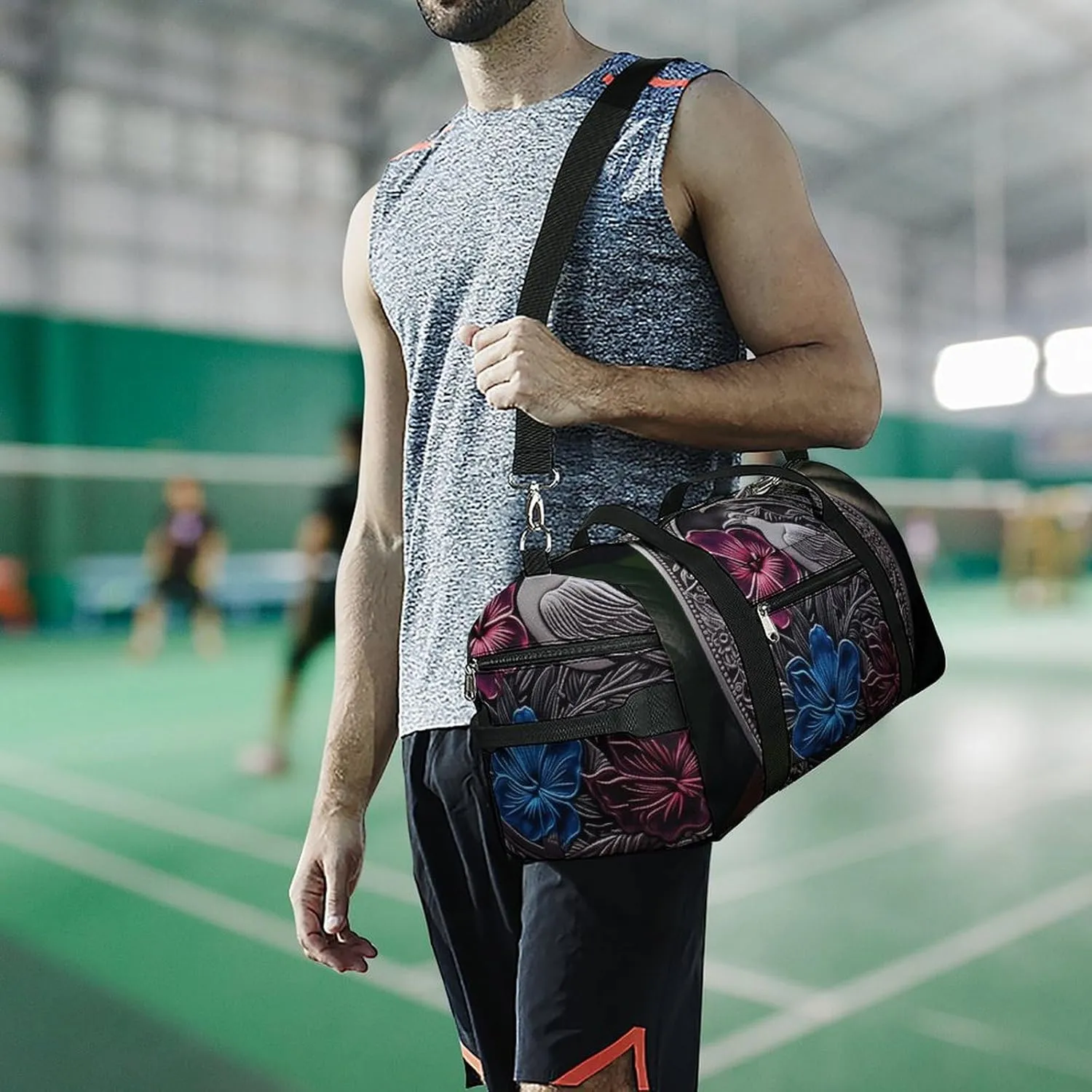 Hibiscus And Ivy Sports Gym Bag Carry on Holdalls for Men Small Duffel Bags for Women with Shoe Compartment