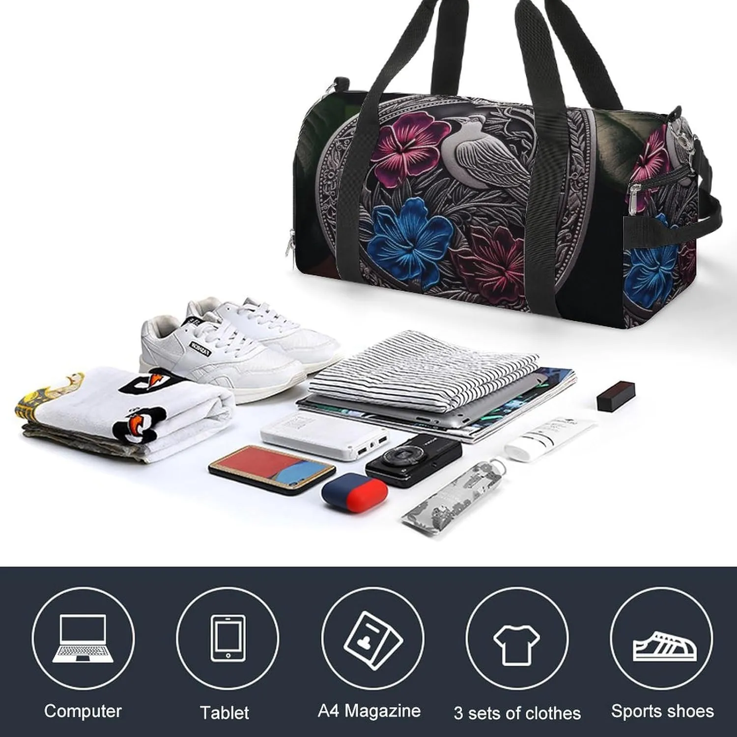 Hibiscus And Ivy Sports Gym Bag Carry on Holdalls for Men Small Duffel Bags for Women with Shoe Compartment