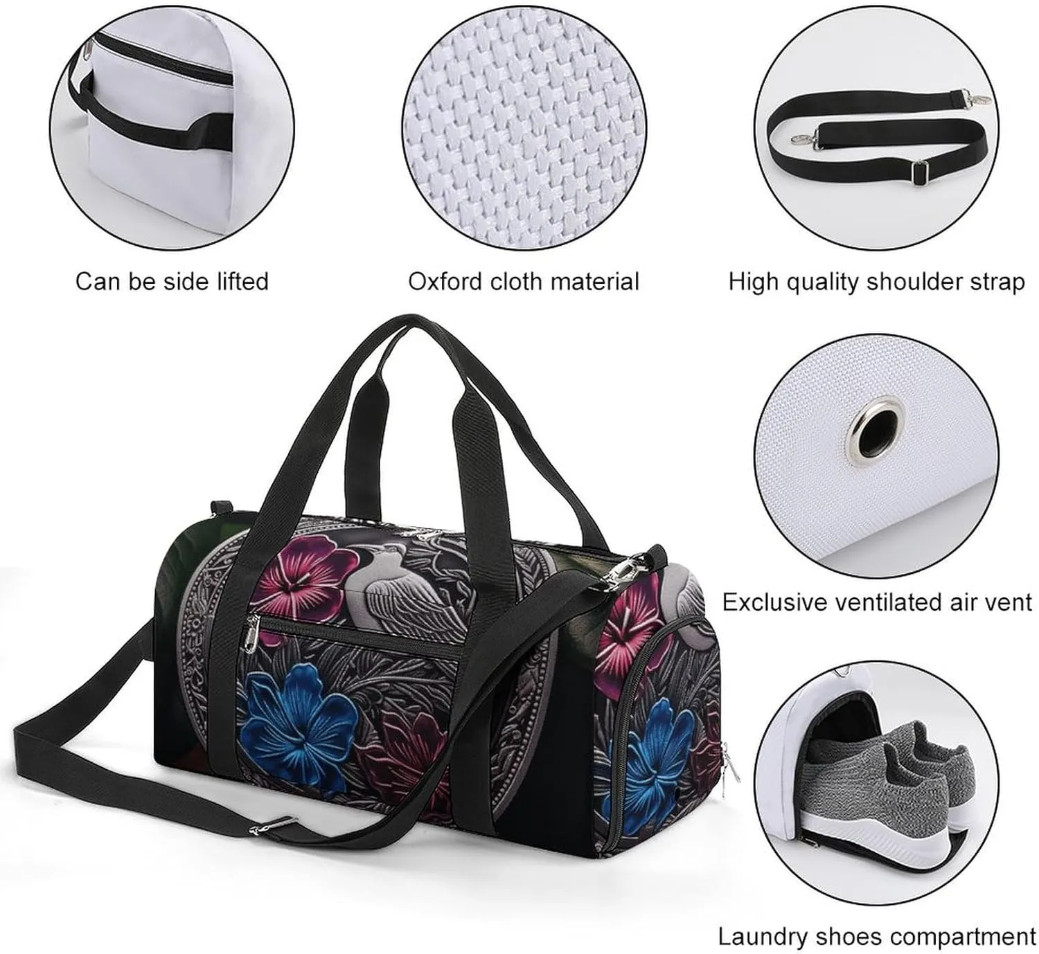 Hibiscus And Ivy Sports Gym Bag Carry on Holdalls for Men Small Duffel Bags for Women with Shoe Compartment