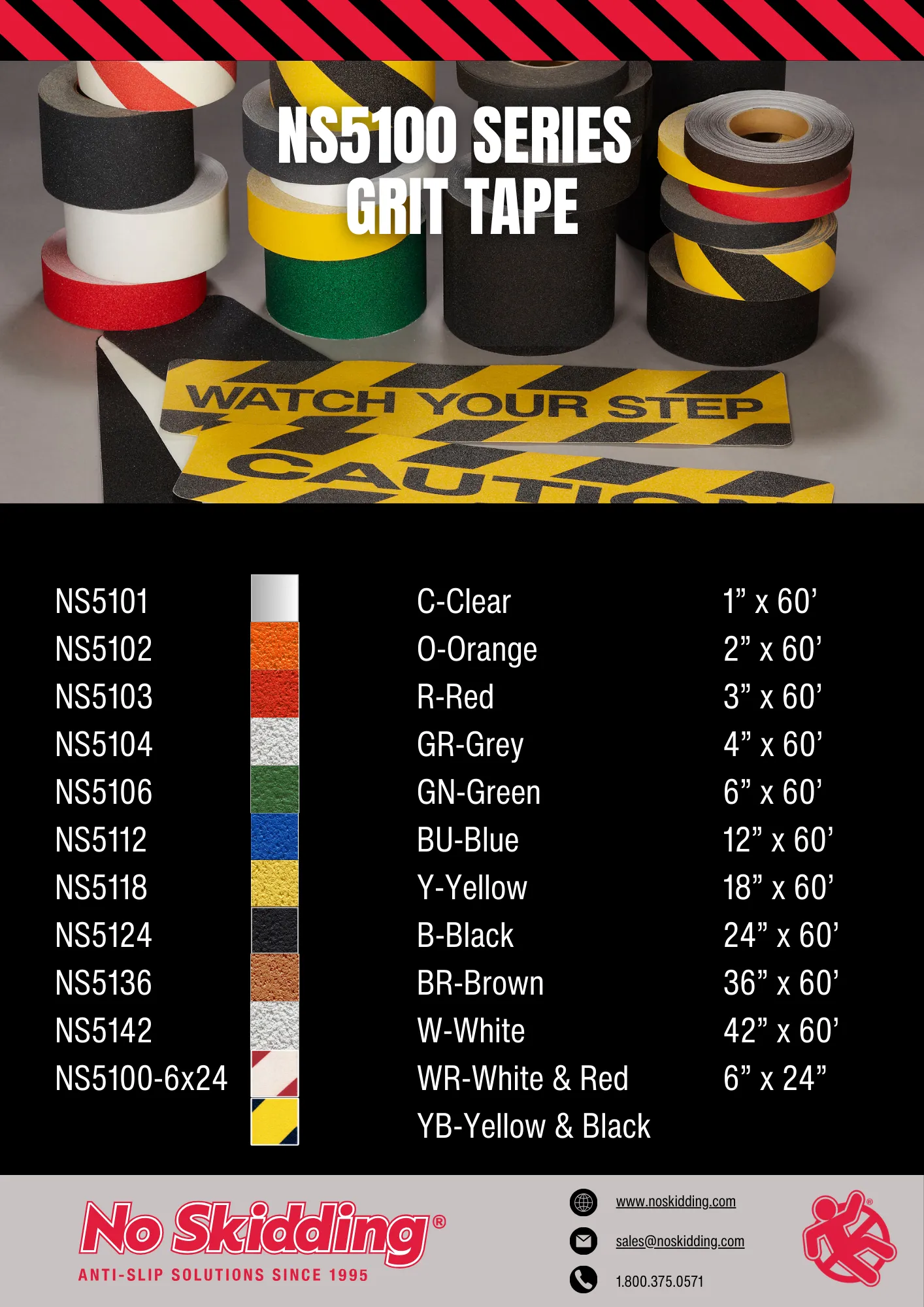 High Traction Anti-Slip Tape (60 Grit)  - Colors - NS5100 Series