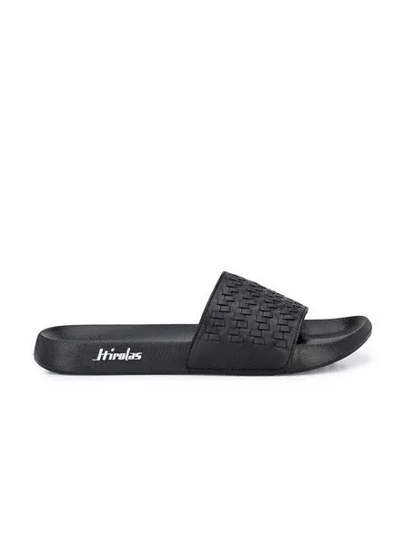 Hirolas® Men's Black Weaved Slider Flip-Flops (HROMSL02BLK)