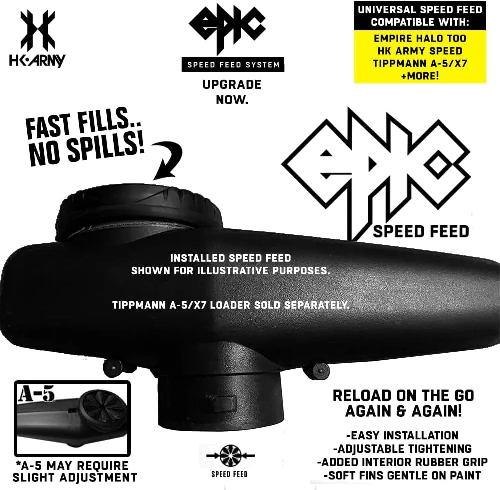 HK Army Universal Epic Speed Feed Paintball Loader Hopper Accessory for Halo/Invert Too, Pinokio, Speed, A5, X7