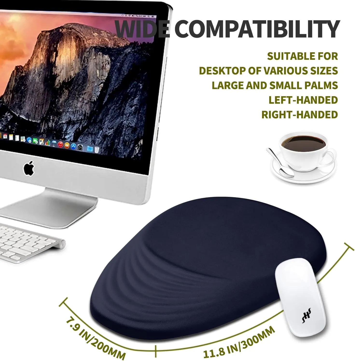 Hokafenle Ergonomic Mouse Pad Wrist Support, Terraced Slope Carpal Tunnel Wrist Pad for Mouse with Unibody Memory Foam, Wrist Rest Pain Relief Mousepad (Dark Blue, 11.8x7.9 in)