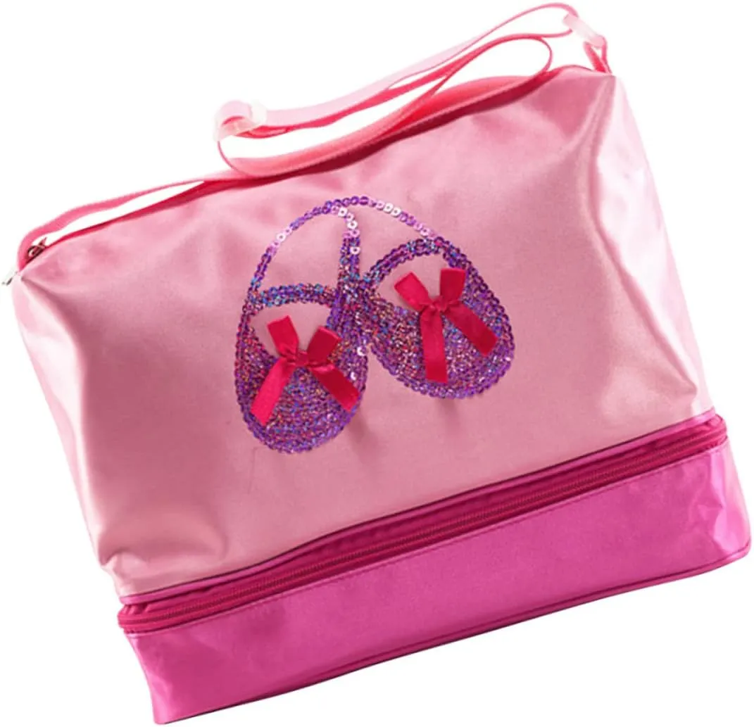 Homoyoyo Girls Shoulder Dance Bag Ballet Tote Bag for Boys and Girls Sequins Double-deck Toe Bags Smooth Zipper for Ballet Dress Dance Classes