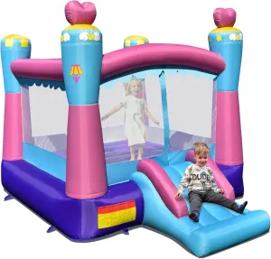 HONEY JOY Inflatable Bounce House, 3-in-1 Princess Themed Jump n’ Slide Bouncy House for Kids w/Blower, Slides, Indoor Outdoor Bouncy Castle for Kids, Gift for Boys Girls(Without Blower)