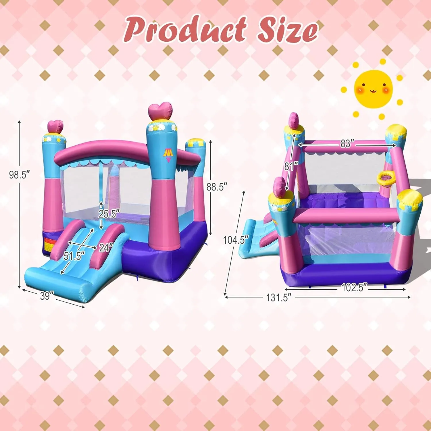HONEY JOY Inflatable Bounce House, 3-in-1 Princess Themed Jump n’ Slide Bouncy House for Kids w/Blower, Slides, Indoor Outdoor Bouncy Castle for Kids, Gift for Boys Girls(Without Blower)