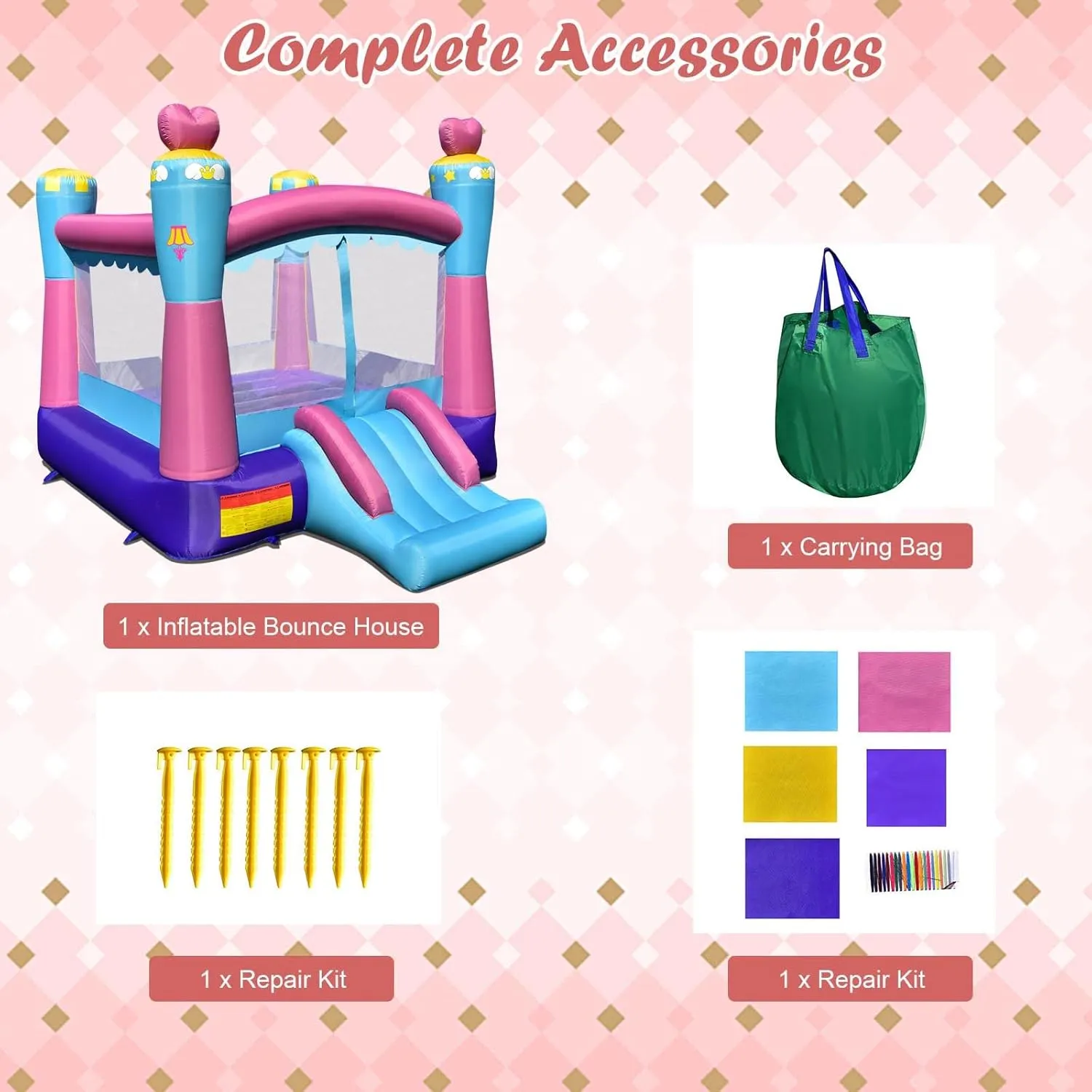 HONEY JOY Inflatable Bounce House, 3-in-1 Princess Themed Jump n’ Slide Bouncy House for Kids w/Blower, Slides, Indoor Outdoor Bouncy Castle for Kids, Gift for Boys Girls(Without Blower)