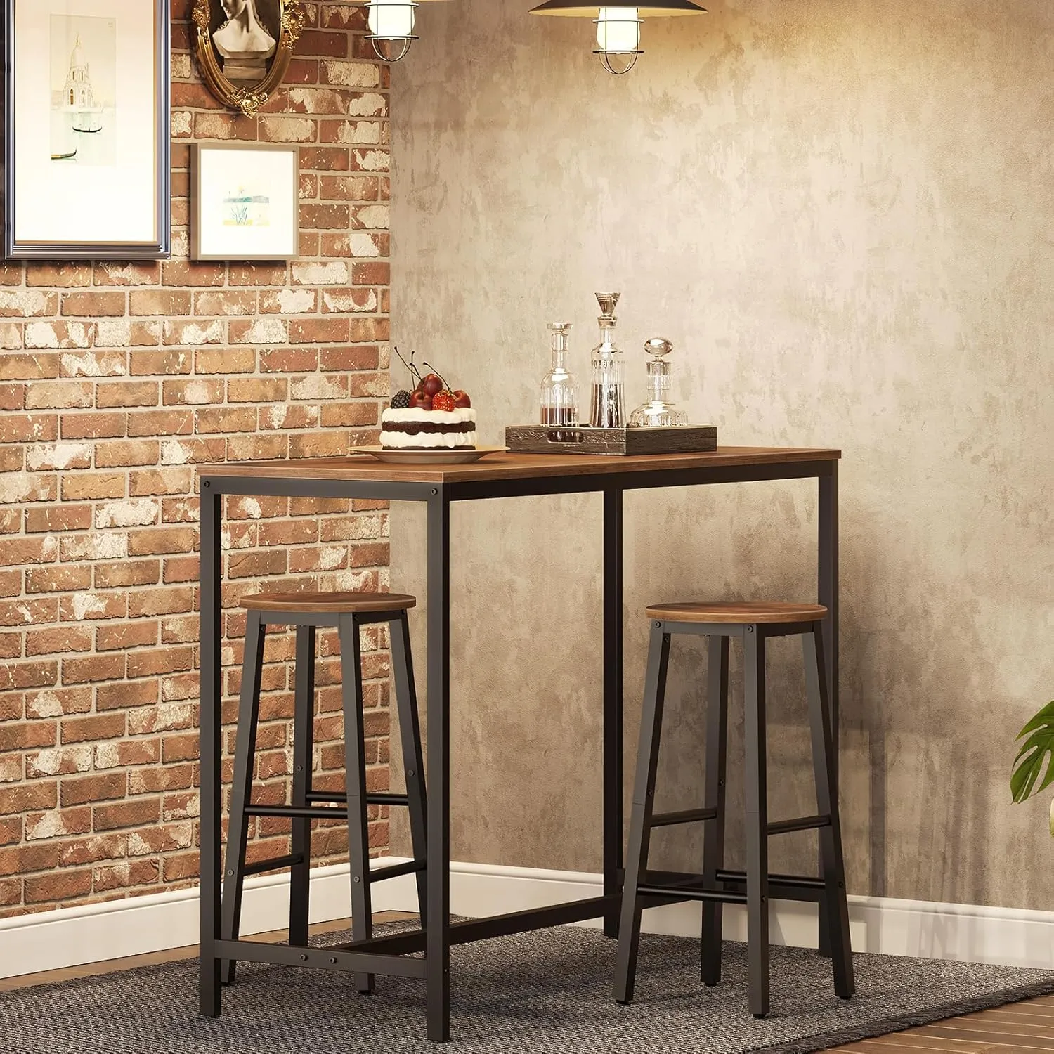 HOOBRO Bar Stools, Bar Stools Set of 2,Counter Height Bar Stools, 24.8" Bar Stools for Kitchen Island, Industrial Kitchen Bar Chairs, for Dining Room, Kitchen, Bar, Rustic Brown and Black BF07BY01G1