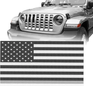 Hooke Road Front Grill Grille Insert US Flag for Jeep Wrangler JL & Jeep Gladiator JT 2018 2019 2020 2021 2022 2023 2024 2025 (Black & White)