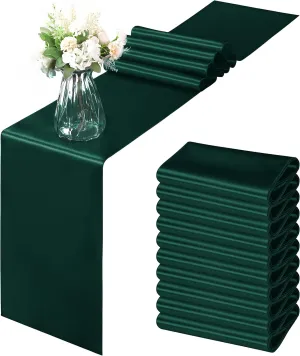 Horbaunal 12 Pack Forest Green Satin Table Runner 12 x 108 Inch, Smooth Table Runners for Wedding Banquets Birthday Party
