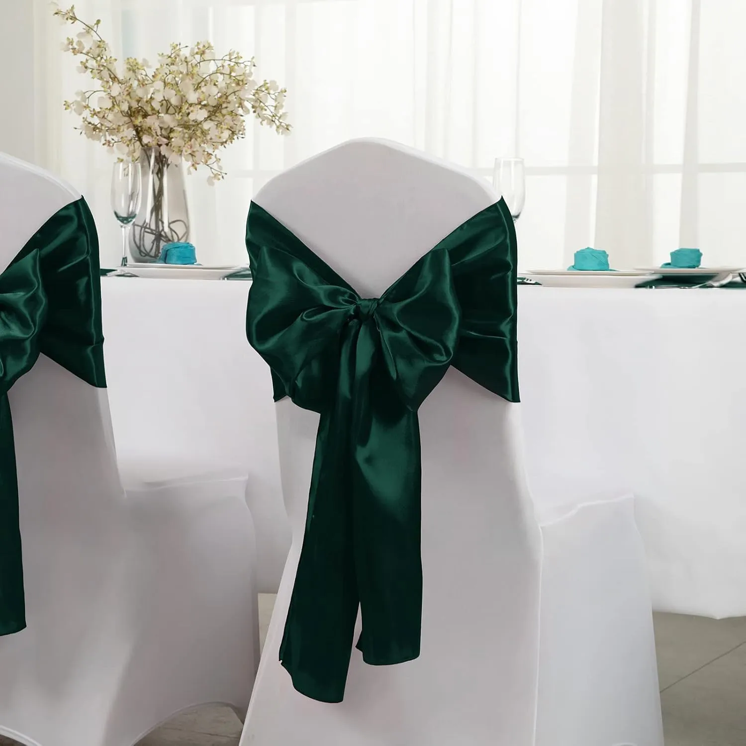 Horbaunal 12 Pack Forest Green Satin Table Runner 12 x 108 Inch, Smooth Table Runners for Wedding Banquets Birthday Party