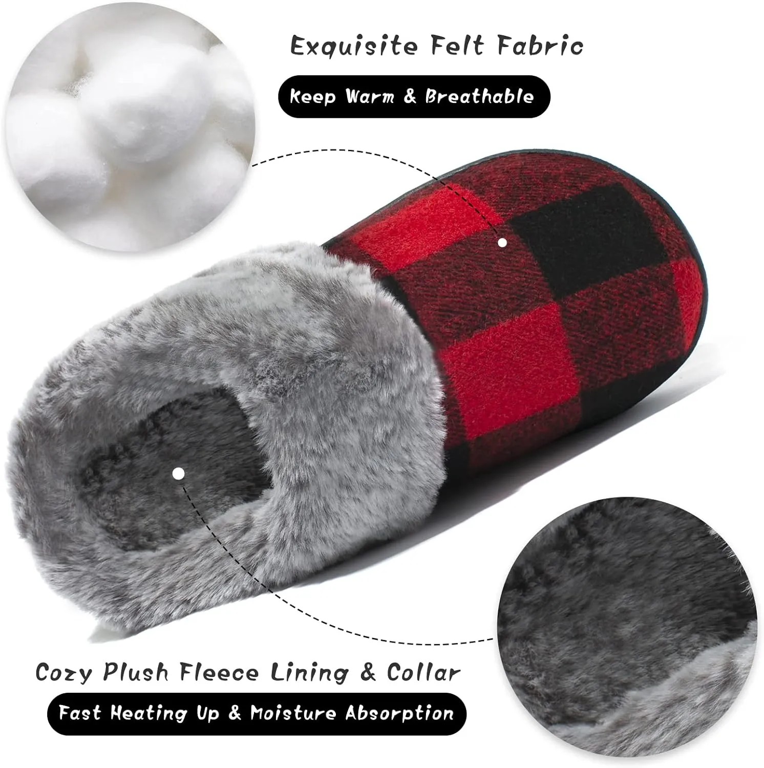 House Slippers for Women Indoor and Outdoor Memory Foam Fuzzy Slippers Bedroom Buffalo plaid Slip-on Shoes Christmas Gift