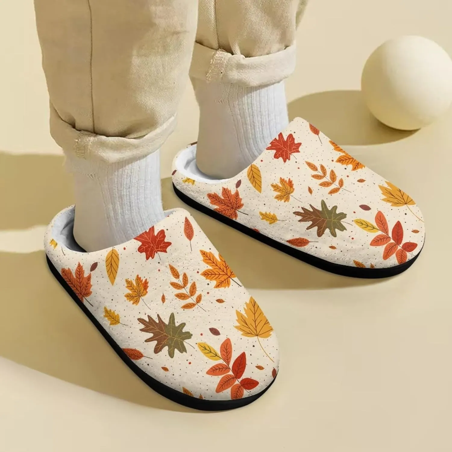 Howilath Maple Leaves Print Unisex Big Kids Little Kids Slippers with Non-slip Rubber Sole for Big Boys Girls