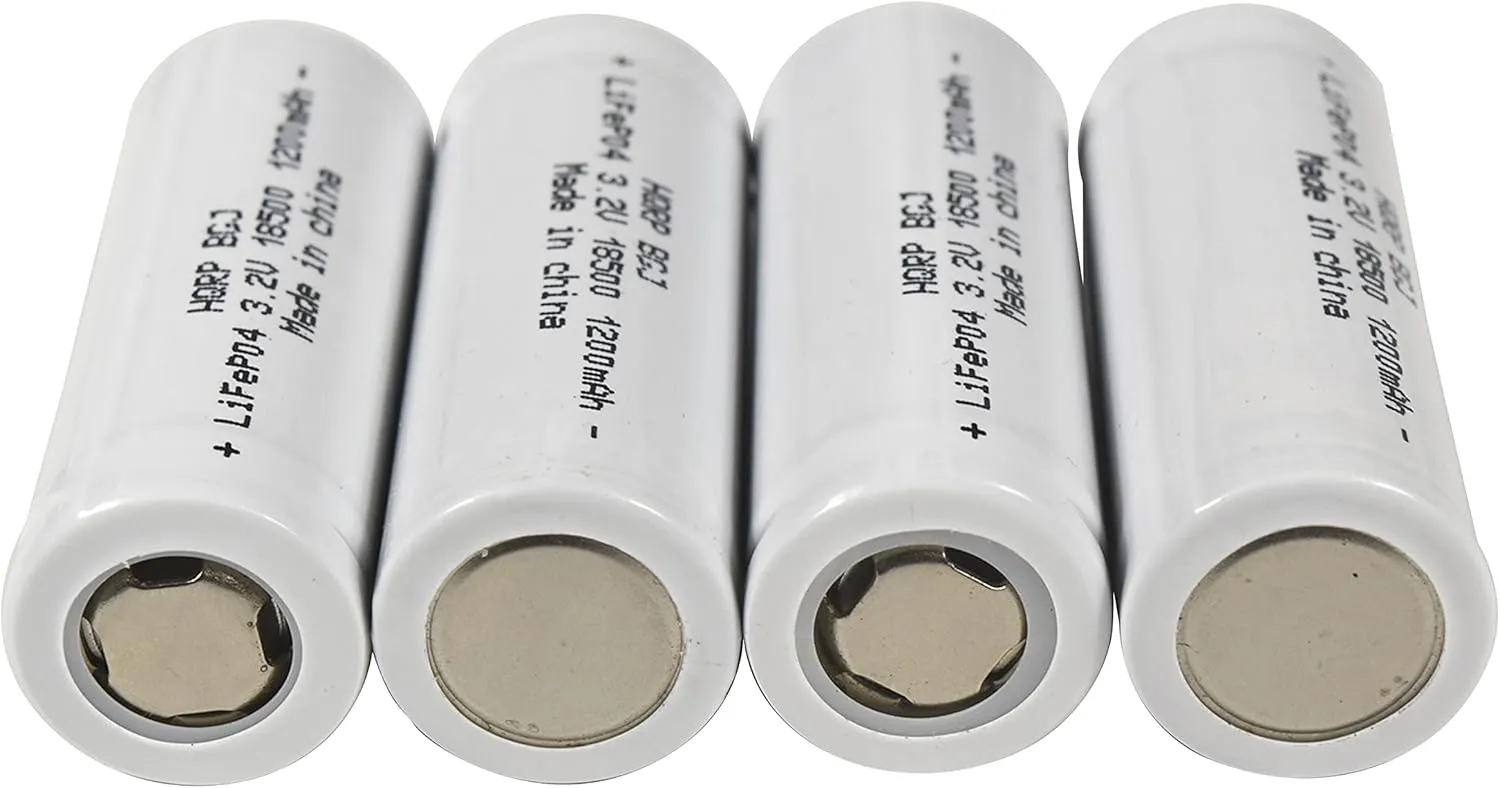 HQRP Battery 4-Pack 1200mAh IFR-18500 18500 3.2v LiFePO4 Compatible with Solar Garden Landscape Patio Light Spotlight Rechargeable with Flat Top 50mm