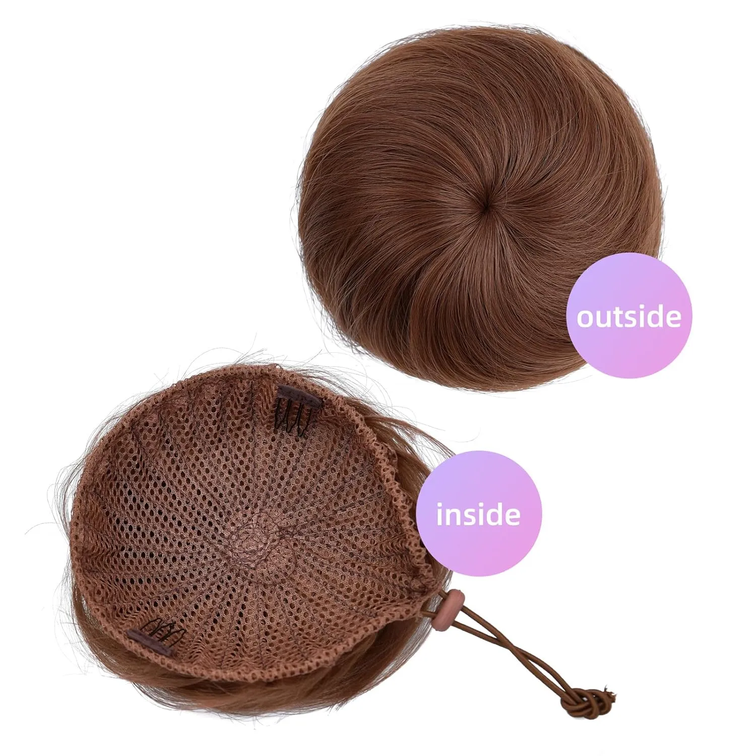 HSPJHTM 2 PCS Brown Hair Bun Hair Pieces for Women Girls Lady Drawstring Fake Ballet Bun Extensions Synthetic Updo Donut Chignon