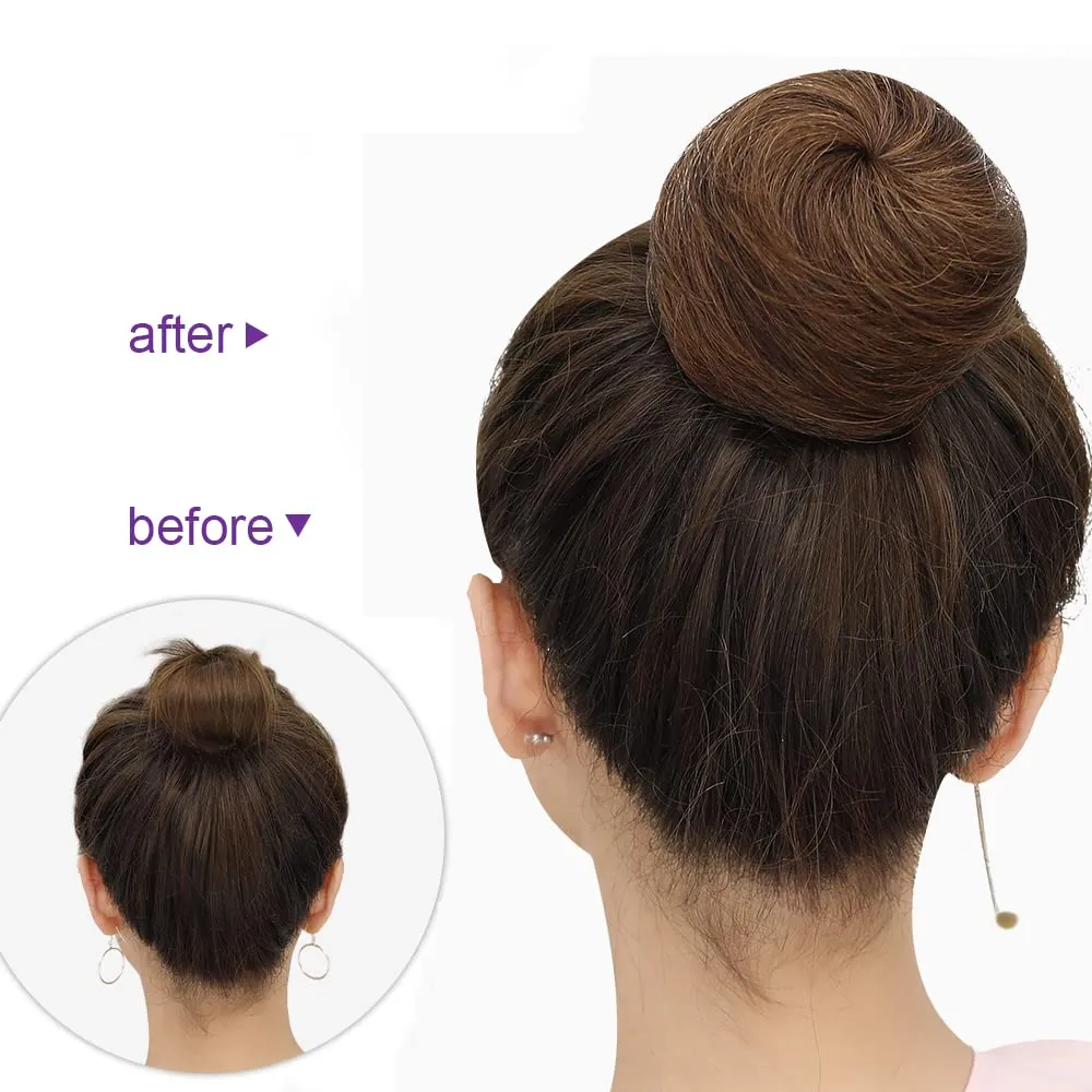 HSPJHTM 2 PCS Brown Hair Bun Hair Pieces for Women Girls Lady Drawstring Fake Ballet Bun Extensions Synthetic Updo Donut Chignon