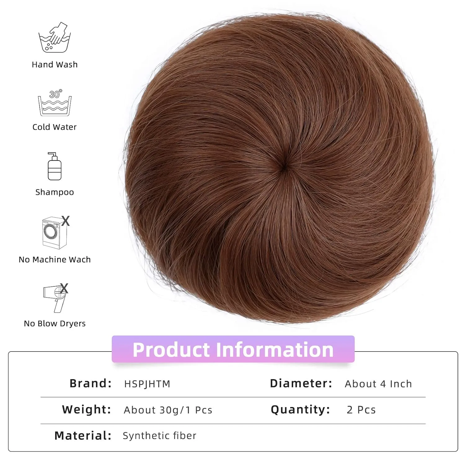 HSPJHTM 2 PCS Brown Hair Bun Hair Pieces for Women Girls Lady Drawstring Fake Ballet Bun Extensions Synthetic Updo Donut Chignon