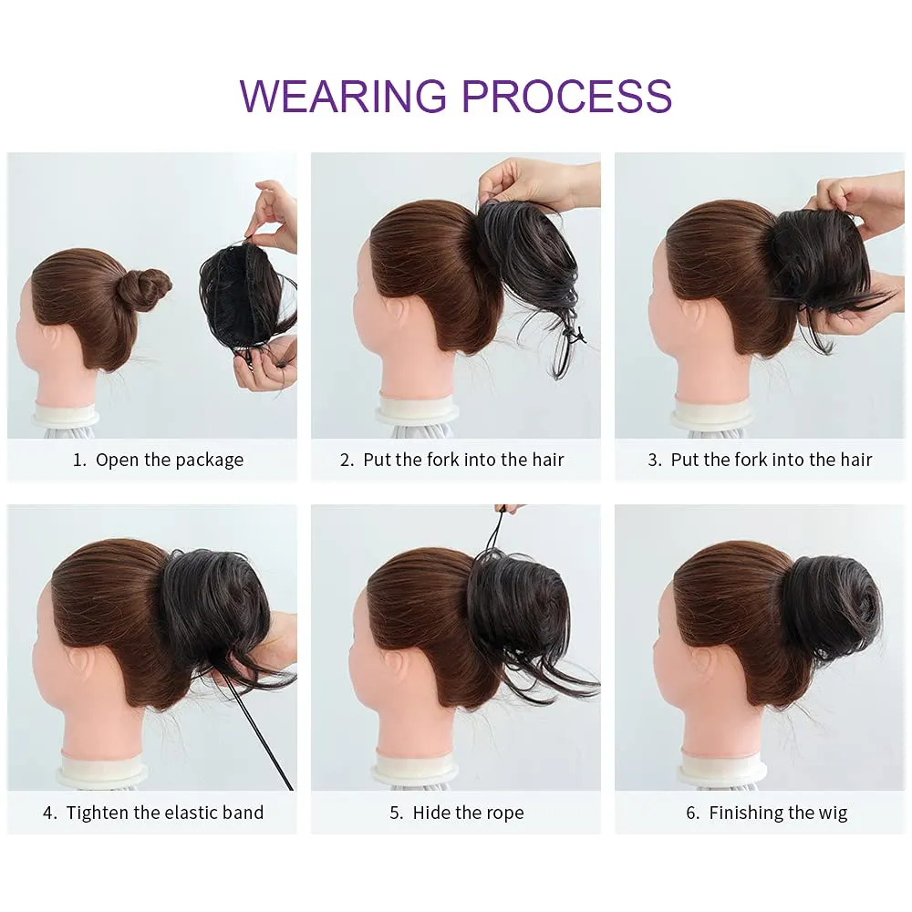 HSPJHTM 2 PCS Brown Hair Bun Hair Pieces for Women Girls Lady Drawstring Fake Ballet Bun Extensions Synthetic Updo Donut Chignon