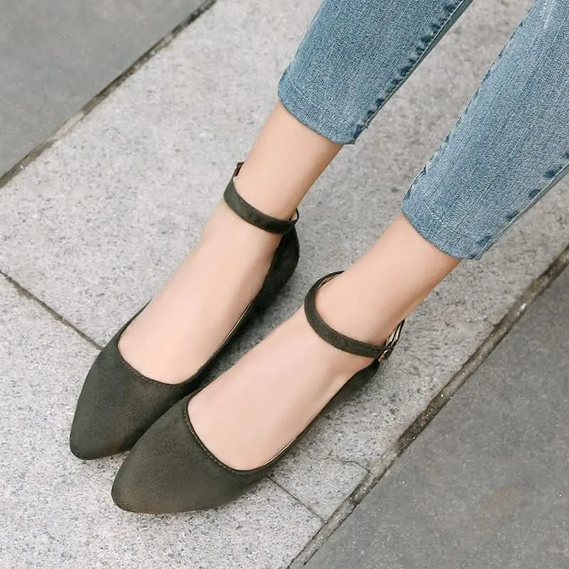 HuangTaiJi Qing Women's Classic Kitten Low Heeled Pumps Slip-on Work Shoes, Soft Faux Suede Buckle Decro Mid Heels for Office